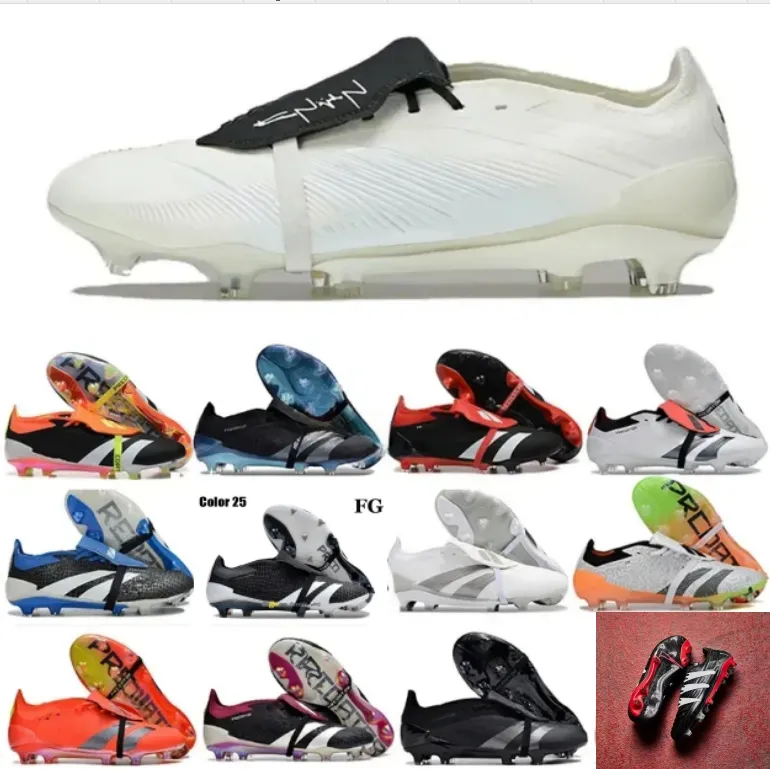 24Quality Football Boots 30th Anniversary 24 Elite Tongue Fold Laceless Laces FG Mens Soccer Cleats Comfortable Training Leather Football Shoes kids