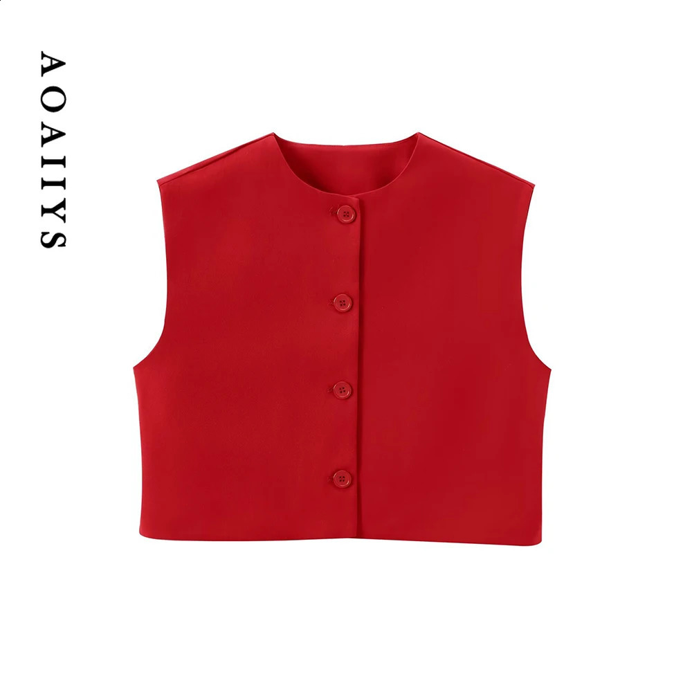 Aoaiys womens red vest summer sleeveless cut top single chest fashion vest O-neck casual womens fashion vest 240828