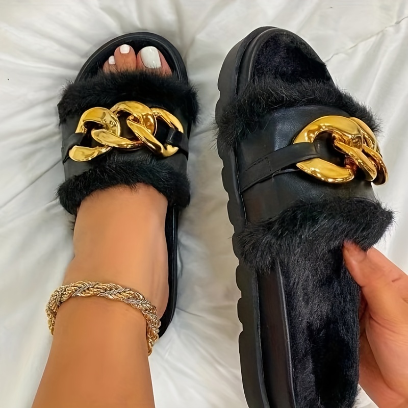 Soft & Cozy Plush Slippers - Low Heel, Slip-On, Strappy Back, Open Toe, Microfiber Synthetic Leather Upper, Thick Soft Sole, Fluffy Fuzzy Design for W
