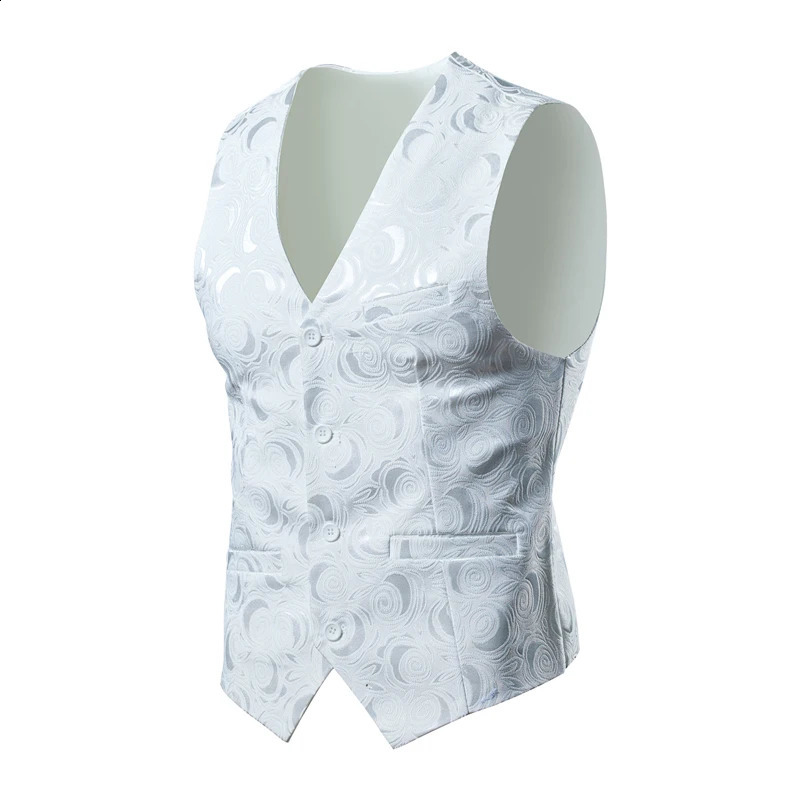 y Business Jacquard Set Vest Mens Slim Fit Top Black and White Wedding Social Ball Dress Size 6XL 7XL 8XL 240827