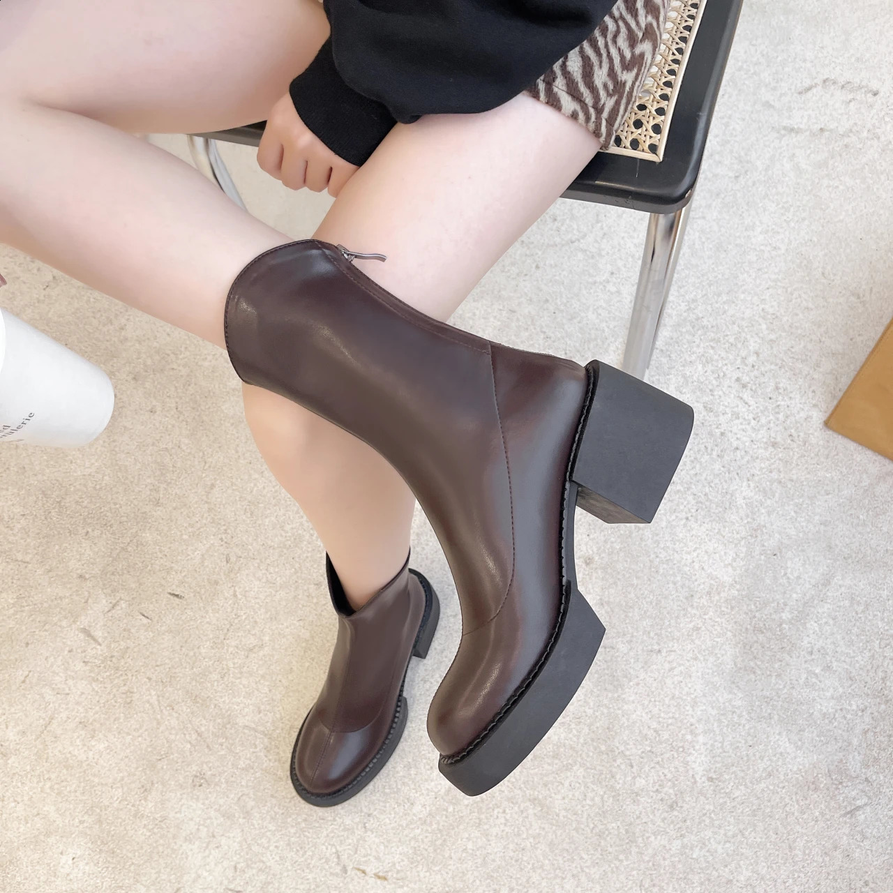 Ankle Boots for Women PU Leather Round Toe Behind Zipper High Heel Women Boot Fashion Concise Short Boots D103 240826 - view 4