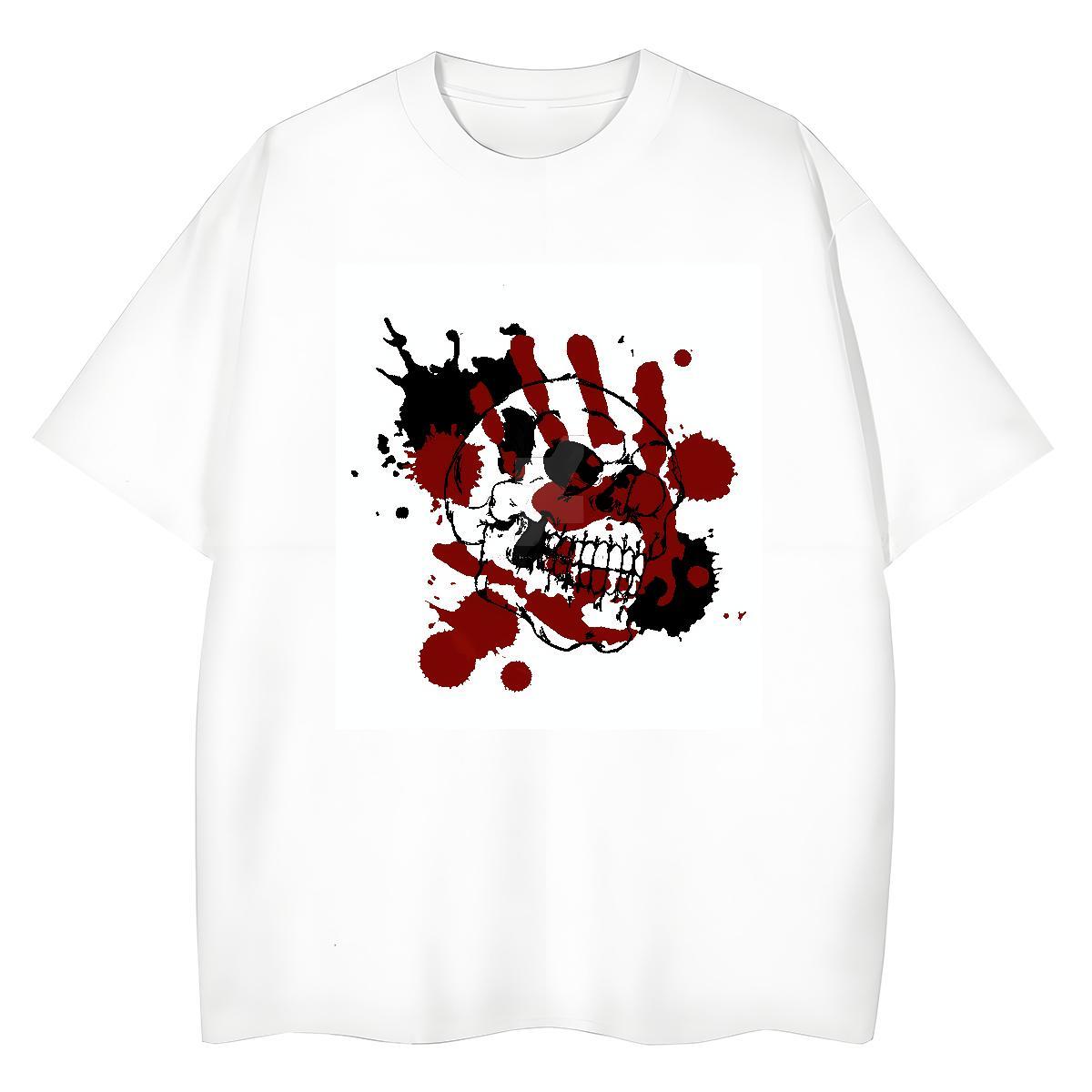 Comfortable Unisex Tshirts 230g Pure Cotton scary Sports Casual Woman T Shirts Crew Neck Cartoon Floral Printing Top Shirts