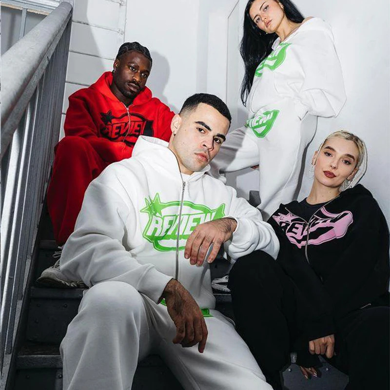 Hip-Hop Goth Couple Hoodie Autumn Winter Harajuku Cardigan Zipper Hoodie Retro Letter Print Casual Sweatshirt Men Womne Clothing 240828