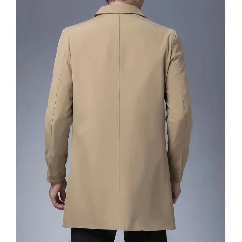 Brown Business Casual Trench Jacket Mens Collar Solid Color Long Fashion Windproof Clothing 240827