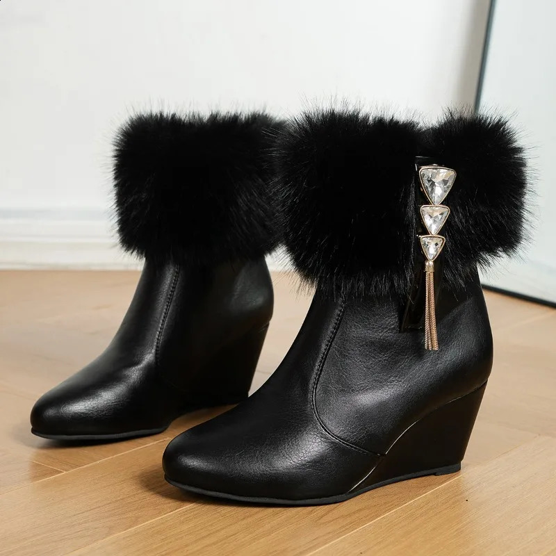 Womens Shoes Trend Autumn Winter Soft Leather Platform High Heels Wedge Ankle Boots Womens Fashion Boots 240827