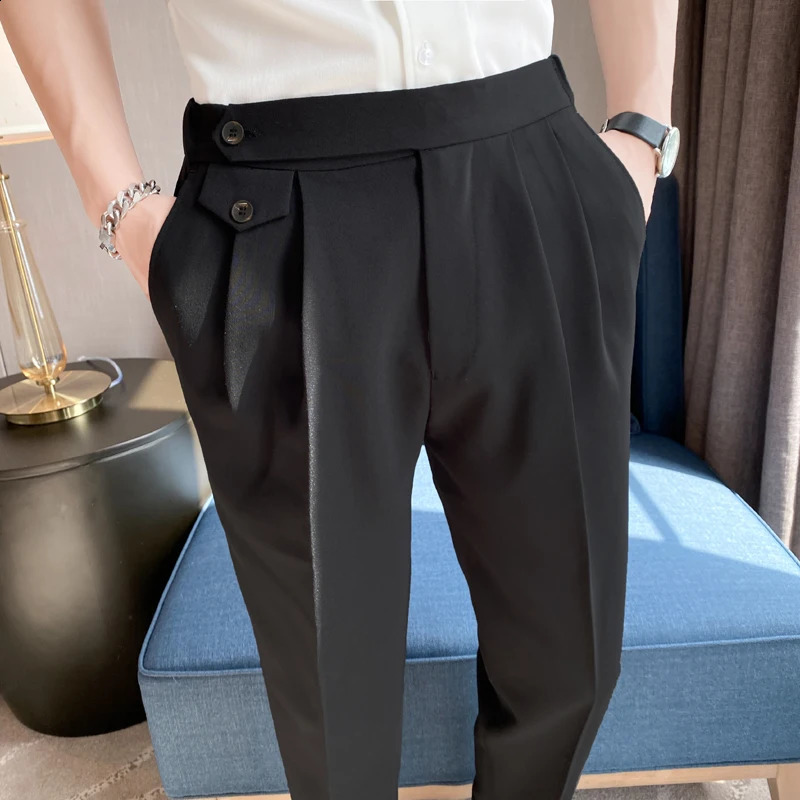 Top Naples Drape Suit Pants Mens Dress Simple High Waist Business Formal Wear Straight Office Mens Casual 29-36 240828