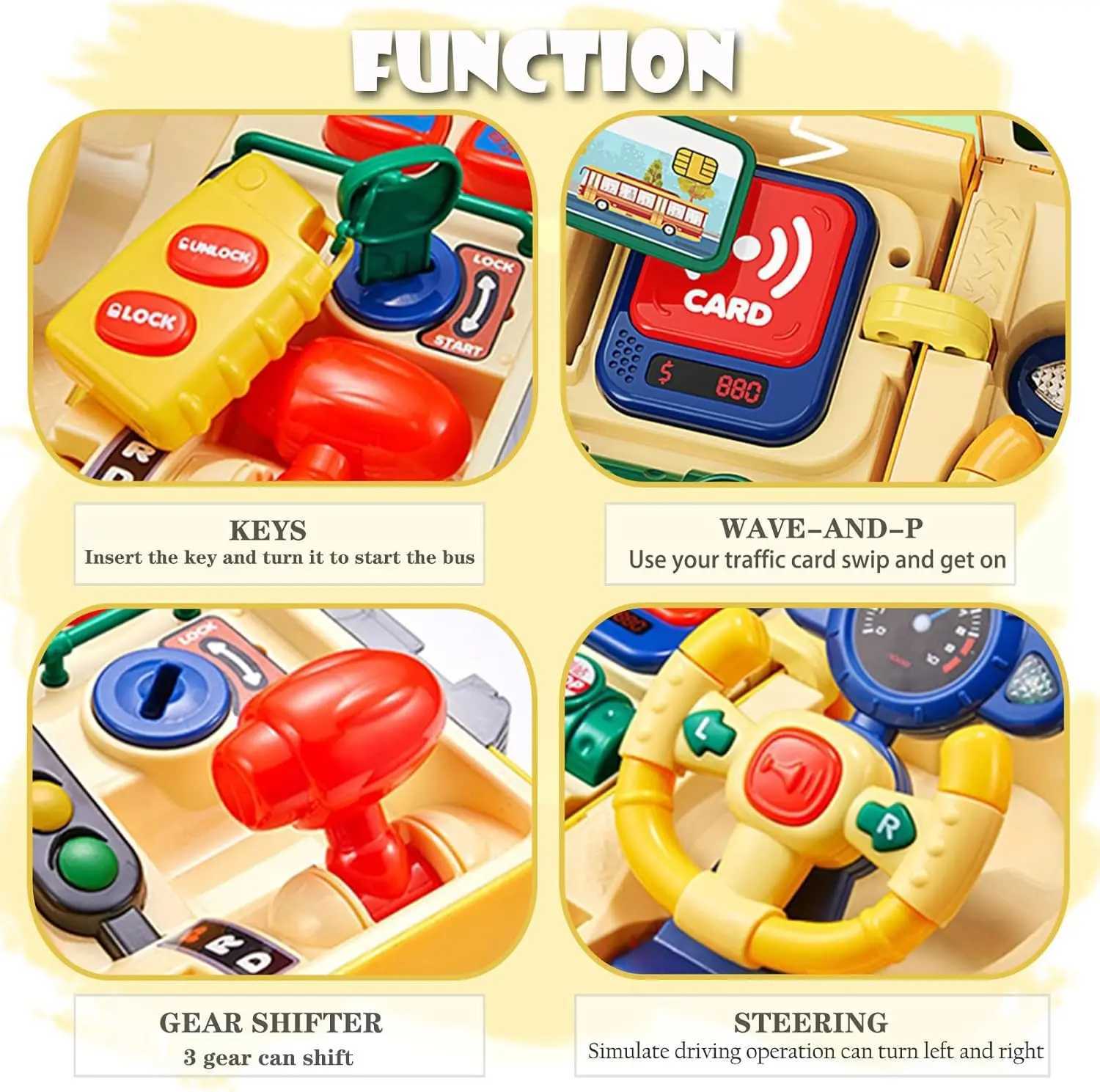 Montessori bus toys with sound and light childrens simulated steering wheel gear toys childrens simulated driving bus toys W240827