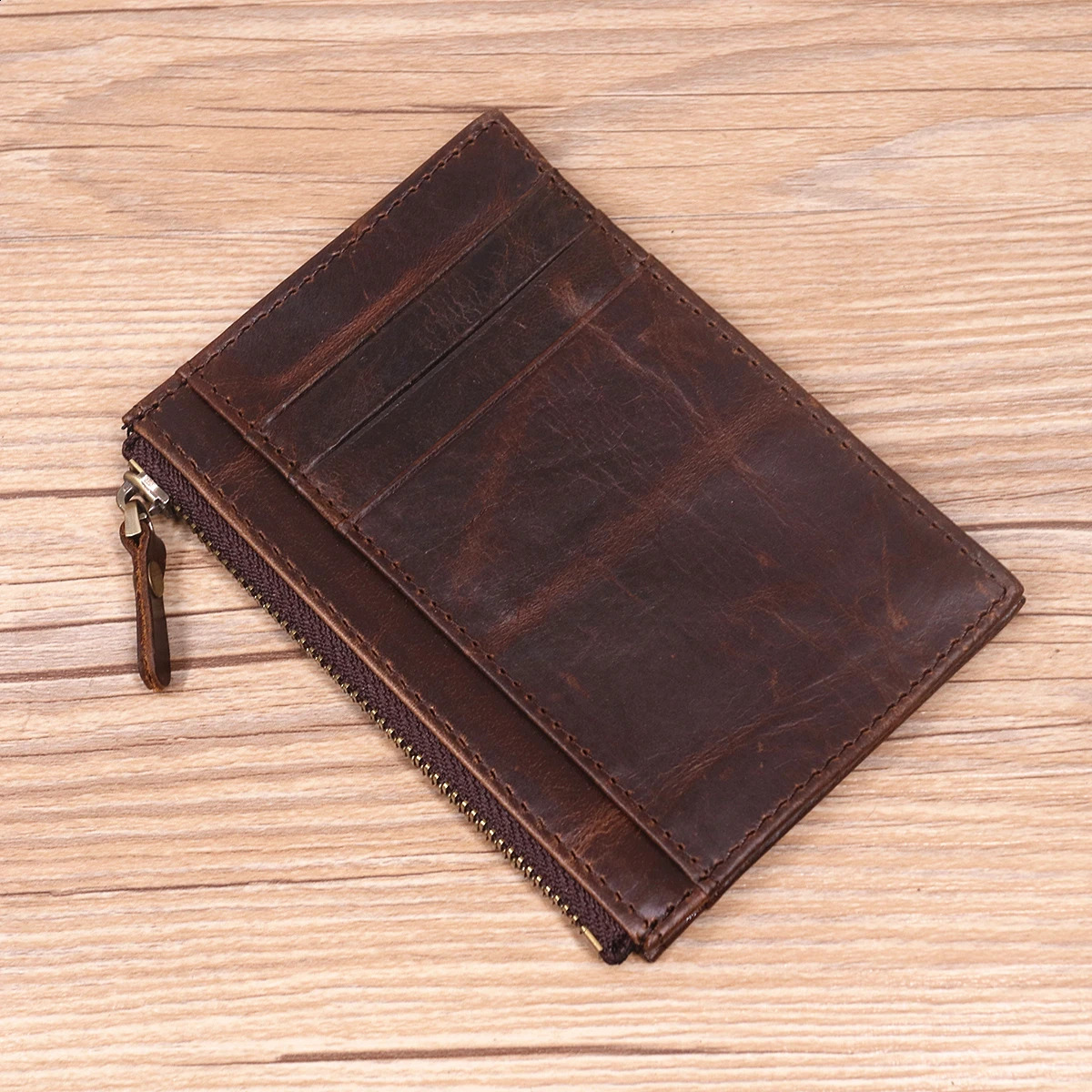 Genuine Leather Wallet For Men Male Vintage Cowhide Short Small Slim Mens Credit Card Holder Case Coin Purse With Zipper Pocket 240828