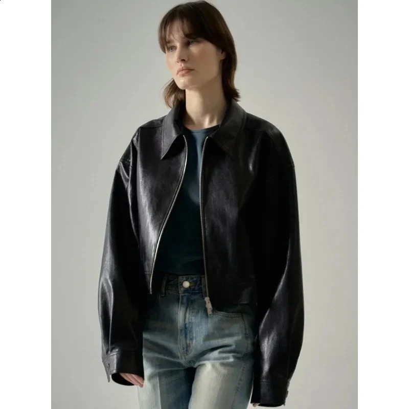 Fac * de Pa * ern Jacket Womens Short Top Early Autumn Sense Collar Zipper Jacket Retro Casual Jacket Harajuku Clothing 240827