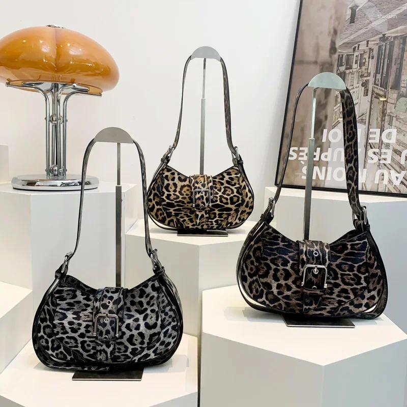 Free Shipping Shoulder Bags Retro Women Underarm Bag For Wide Strap Handbags Fashion Half Moon Pu Leather Crossbody Female Leopard Designer Bag Luxury