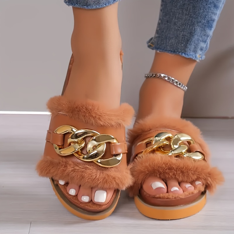Soft & Cozy Plush Slippers - Low Heel, Slip-On, Strappy Back, Open Toe, Microfiber Synthetic Leather Upper, Thick Soft Sole, Fluffy Fuzzy Design for W