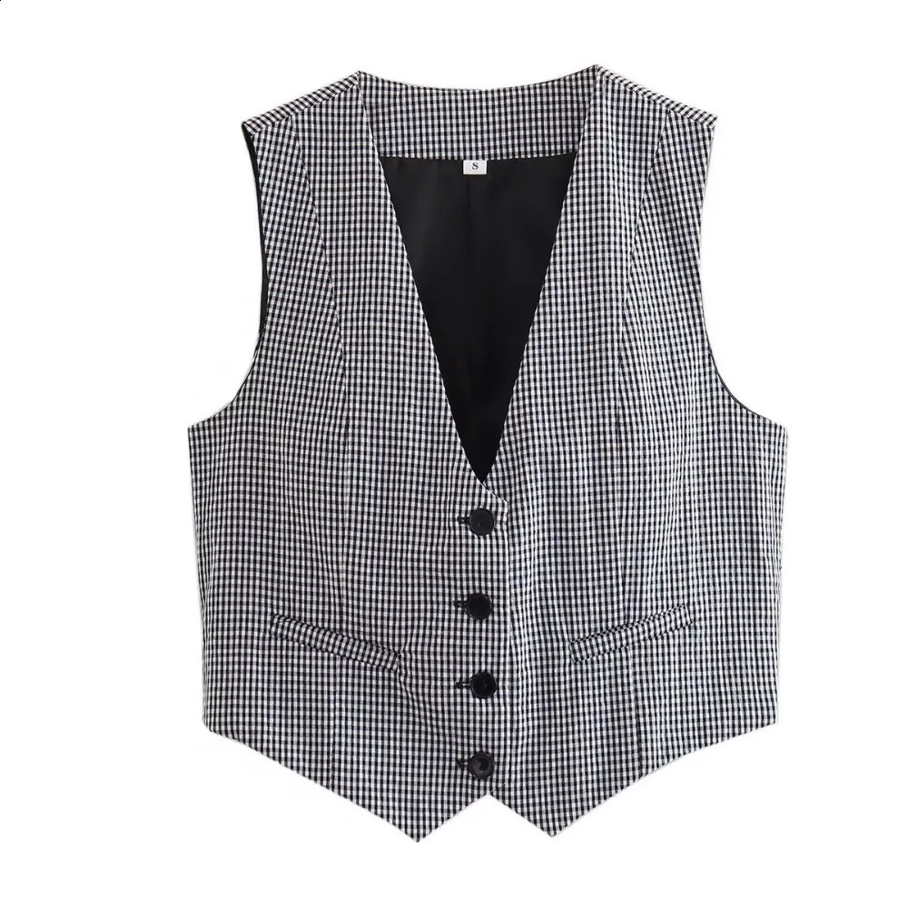 Cropped Womens Tank Top Fashion Front Button Waist Coat Retro V-neck Sleeveless Womens Unique Top 240828