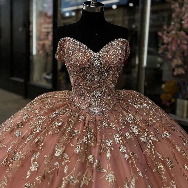 Sparkly Pink Quinceanera Dresses Ball Gown For Sweet Girls 3D wers Vestidos 15 De XV Anos Beads Birthday Prom Dress