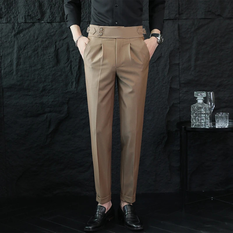 High Quality Business Leisure Drawstring High Waist Mens Solid Neapolitan Formal Pants Mens Formal Office Social Set Pants 240828
