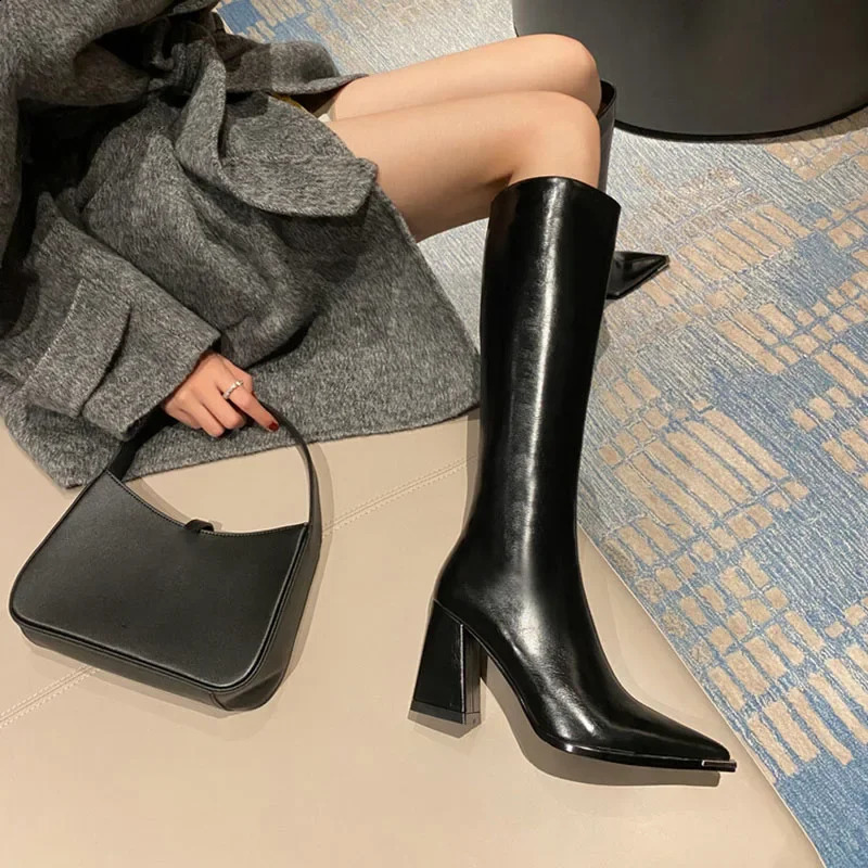 Pointed Toe Women High Boots Fashion Side Zippers Long Booties Ladies Elegant Party High Heel Shoes Winter Womens Footwear 240826
