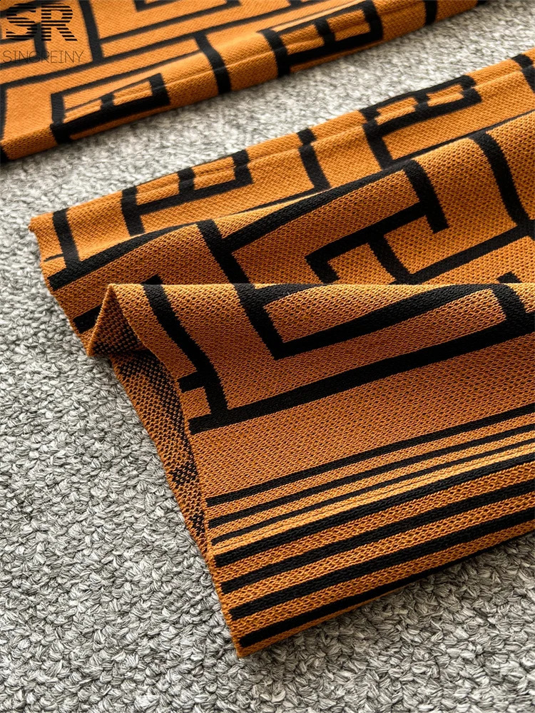 SINGREENY Geometric Maze Printed Two Piece AutumnWinter Oneck SweaterPants Womens Casual Fashion Knitted Set 240827