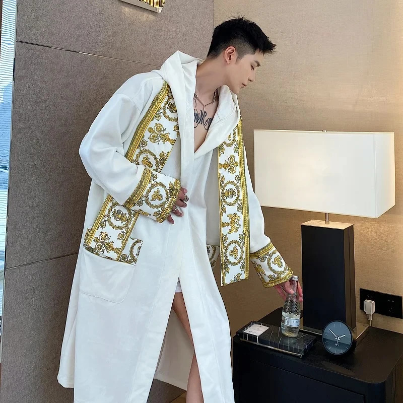 LUZHEN fashionable ious elegant loose fitting hooded cardigan wool sweater mens velvet pajamas belt dress 962e93 240827