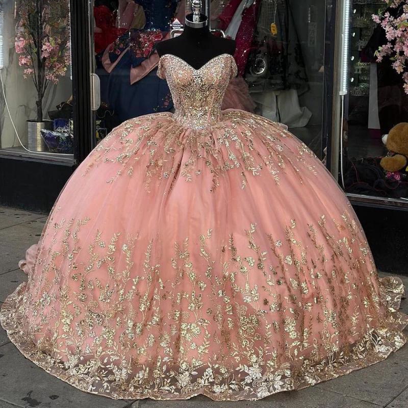 Sparkly Pink Quinceanera Dresses Ball Gown For Sweet Girls 3D wers Vestidos 15 De XV Anos Beads Birthday Prom Dress