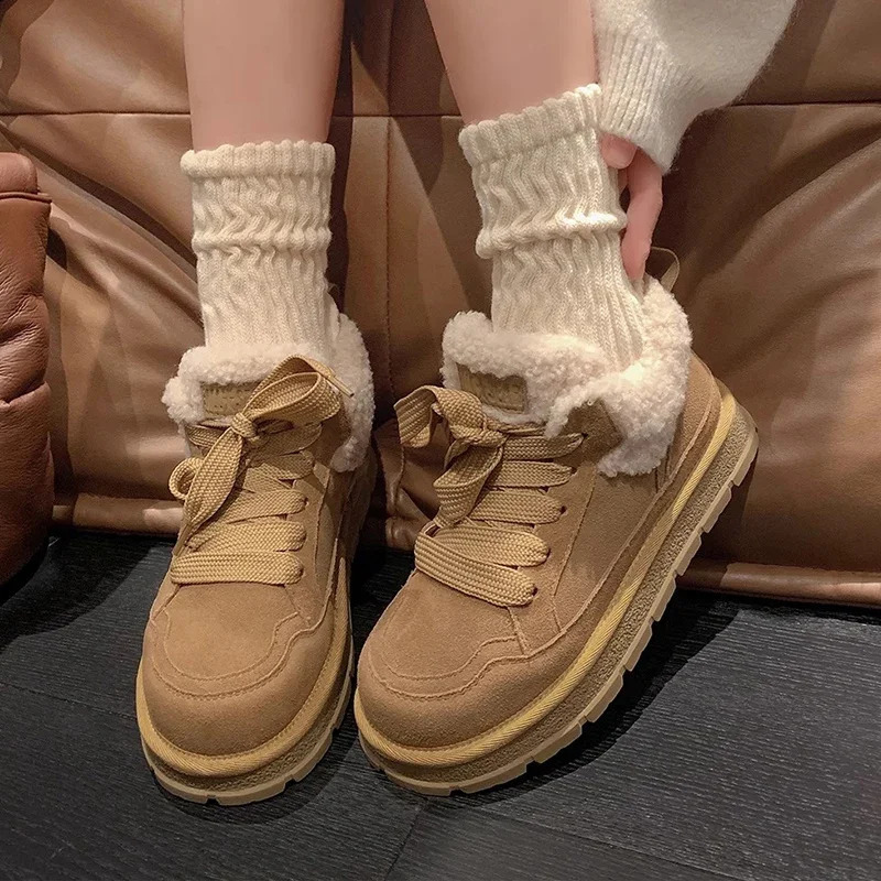 Platform Women Snow Ankle Boots Flats Warm Casual Cotton Shoes Winter Cozy Sneakers Woman Trend Short Plush Mujer Botas 240828
