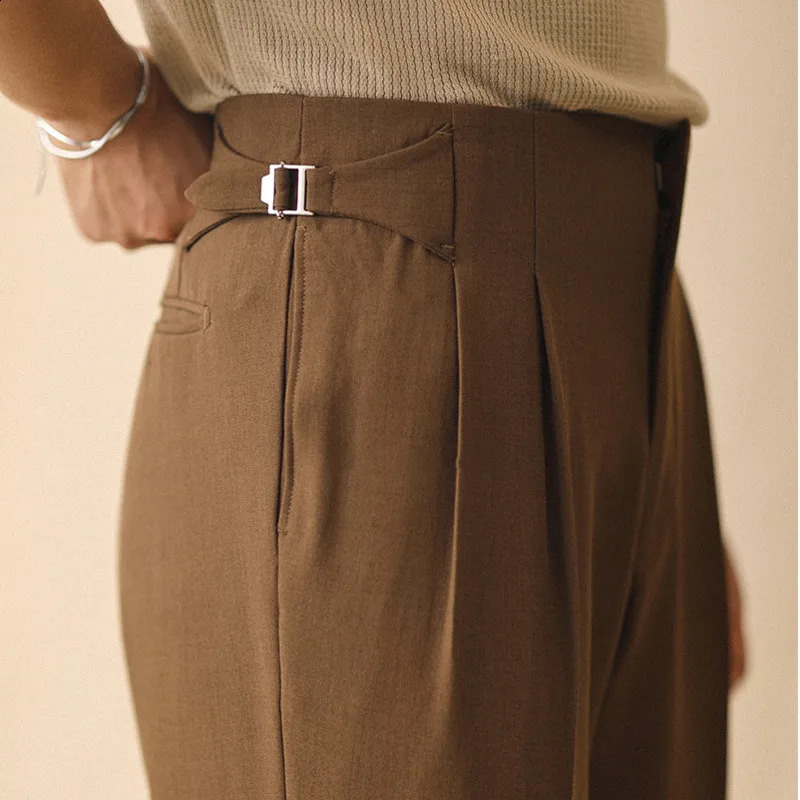 Straight pants mens summer loose suit business Naples casual pants Paris button non ironed high waisted office mens 240828