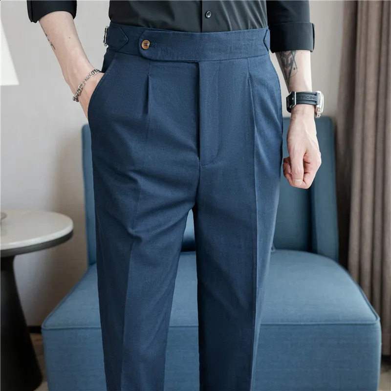 Mens summer pants fashion Naples cotton linen breathable dress mens fully matched casual straight mens Trouser form 240828