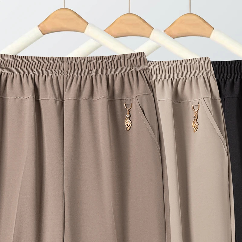 Large Summer Womens Pants Thin High Waist Elastic Loose Straight Pants Female Middle aged and Elderly Mother Casual Mens Wear 6XL 7XL 8X 240828
