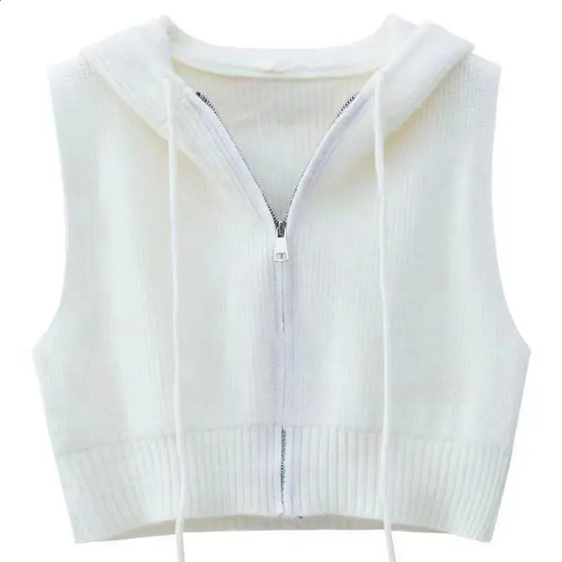 Hooded Waistcoat Knitted vest cardigan Womens shirt Spring and Autumn loose sleeveless sweater Grey jacket 240828