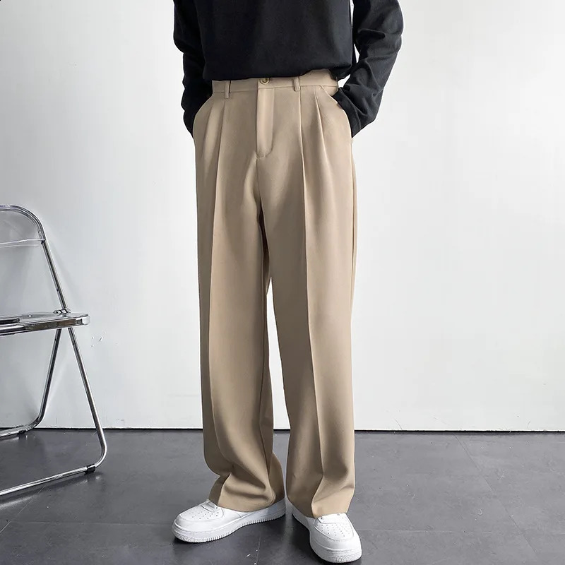 Mens Draped Baggy Suit Pants Casual Buttondown Solid Color Straight Premium Elegant Dress 2024 240827