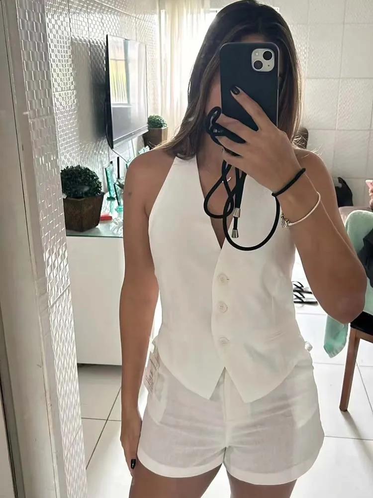 SIYANG Womens Fashion Black Backless Lace Top Retro Strap Collar Sleeveless Jacket Womens Fashion Womens Tank Top 240828