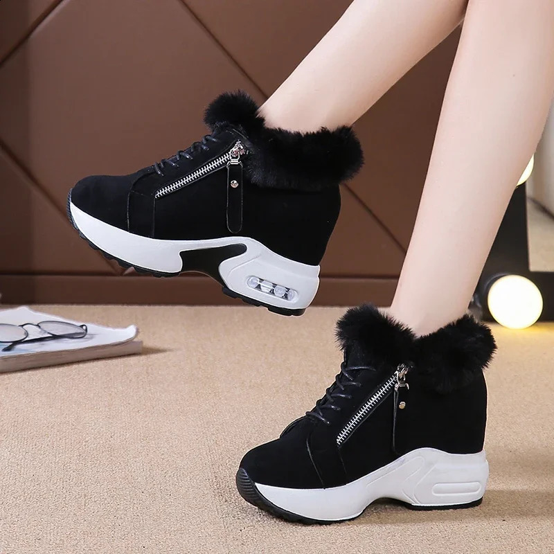 2024 Womens Hidden High Heels Plush Warm Winter Sports Shoes Womens Side Zipper High Platform Casual Shoes Zapatillas De Mujer 240827