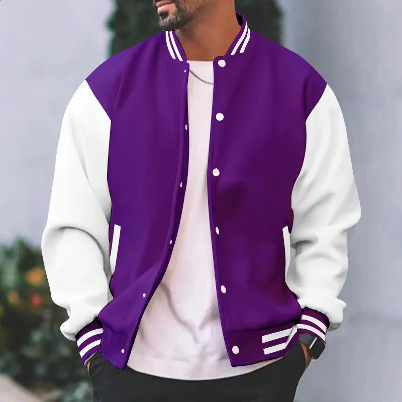fashionable bomber jacket wool mens ribbed sleeves cotton casual baseball uniform collar jacket autumn and winter 240828