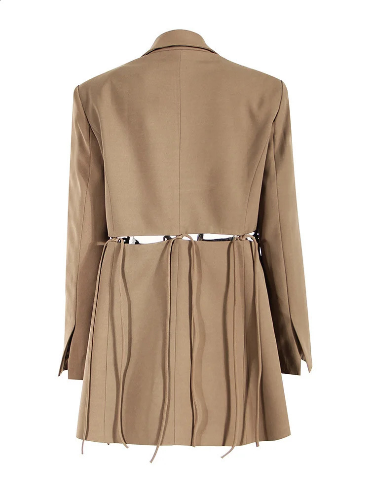 Womens khaki bandage hollow casual jacket style with loose fitting collar for spring and autumn 1DE9965 240827