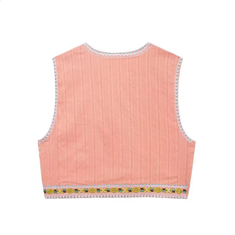Willshela Womens Fashion Embroidered Sleeveless Jacket Belt Retro O-neck Vest Womens Fashion Womens Vest 240828