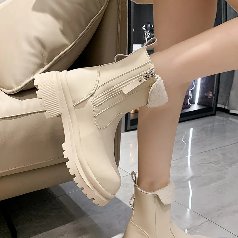 Shoes Lolita Boots Australia Zipper Round Toe Boots-Women Winter Footwear Plush Snow Mid-Calf Rubber Med Mid Calf Rock Fur 240828
