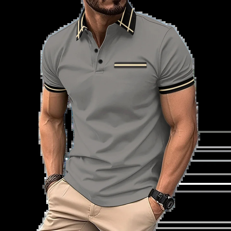 High quality fashionable mens lapel short sleeved Tshirt casual comfortable breathable sports shirt 240828