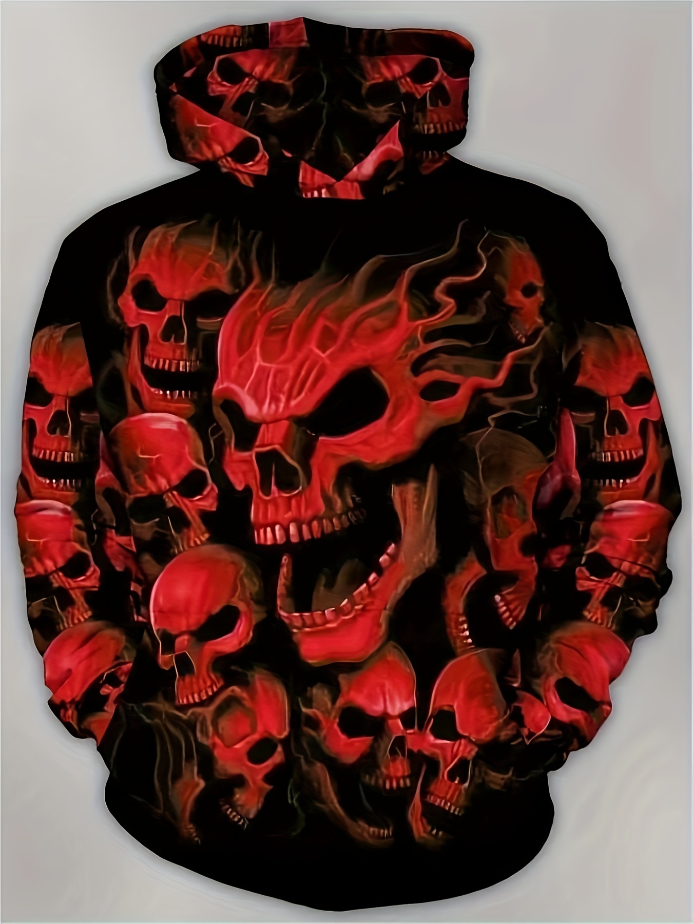 Men's Halloween 3D Skulls Print Hooded Sweatshirt, Oversized Fashion Casual Hoodies Loose Fit Tops For Big Tall Males, Men's Clothing, Plus 