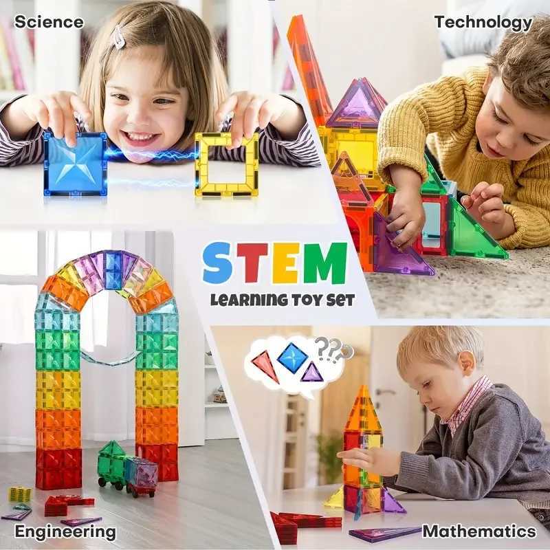 Magnetic building block set building game childrens Montessori sensor magnet toy magnetic tile toy childrens gift W240827