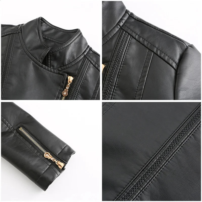 ly Arrived Spring/Autumn Motorcycle Leather Jacket Red PU Jacket Womens Ultra Thin Coat Black S-4XL 240827