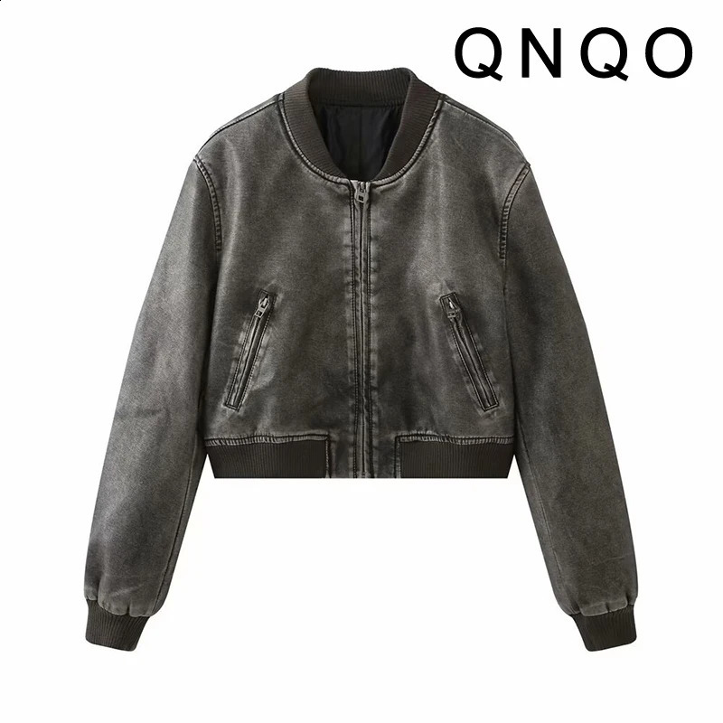QNQO Womens Artificial Leather Jacket Zipper Fashion Casual Coat Autumn/Winter Street Clothing Fashion Long Sleeve Womens Jacket 240827