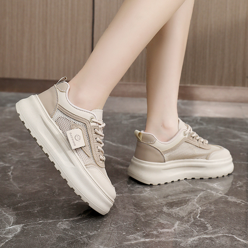 Ddmysports ZY New White For Women In Summer Breathable Versatile Sports Board Shoes Height Increasing Thick Soled Mesh OUTDOOR