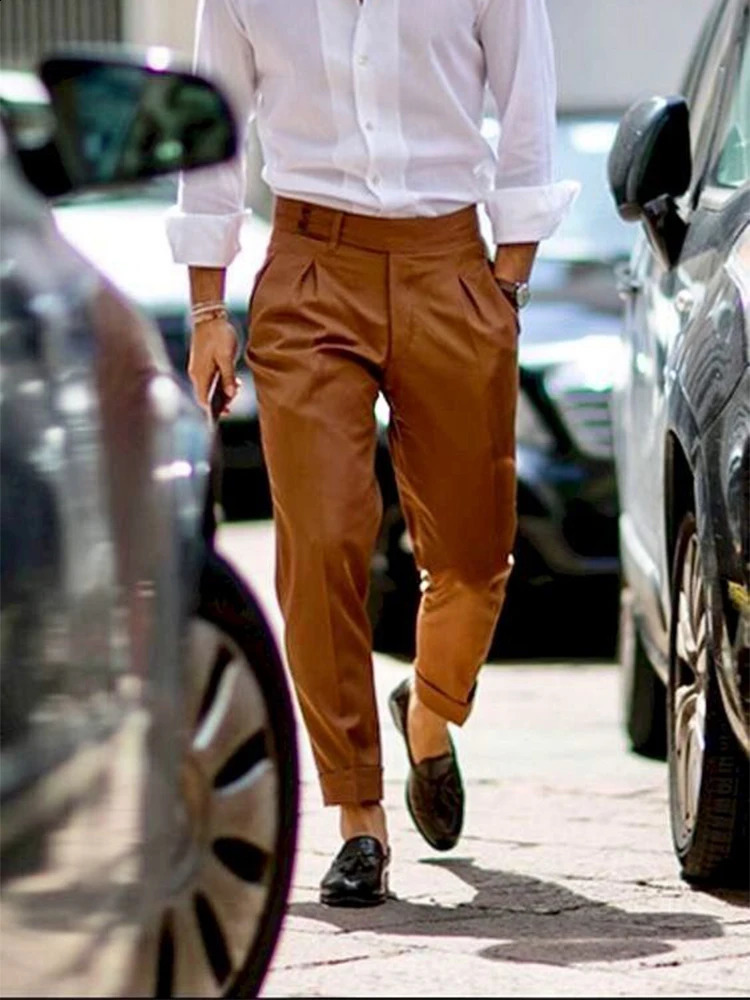 Italian style custom pants custom Trouser copper light high waist Naples Trouser long label single fold 240828