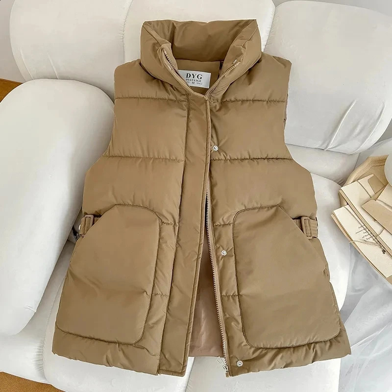 Down cotton sleeveless vest jacket autumn winter loose Korean version womens cotton vest warm womens waist jacket 240828