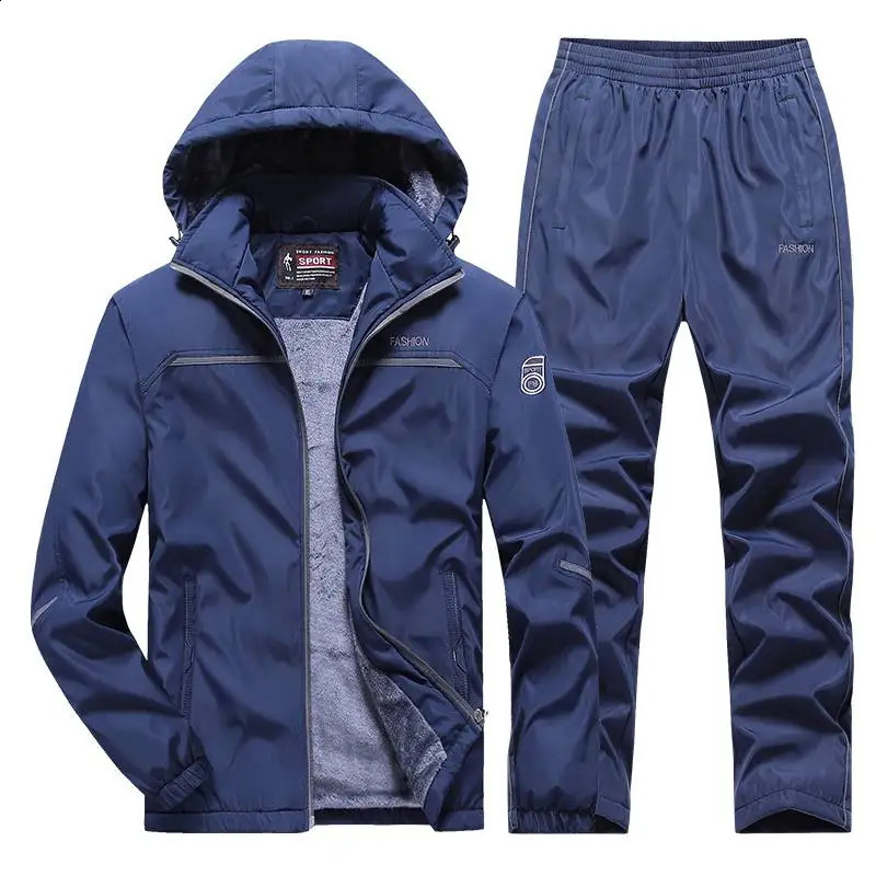 Mens track and field clothing winter sportswear set casual set Plus velvet sportswear mens fitness warm clothing Asian size L-5XL 240827