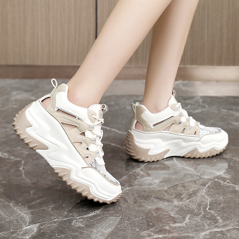Ddmysports YDZ New Dad Women S Spring And Autumn Korean Edition Ollow Splicing Mesh Increase Thick Bottom Casual Shoes OUTDOOR