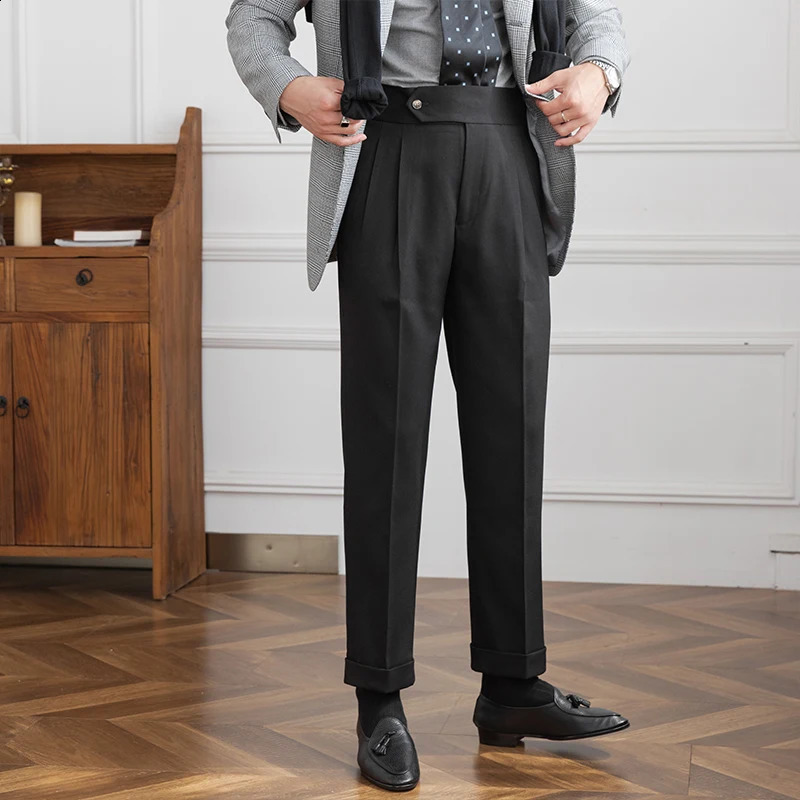 Mr. Lus three homemade mens Naples casual high waisted straight pants retro commuting business trend pants 240828