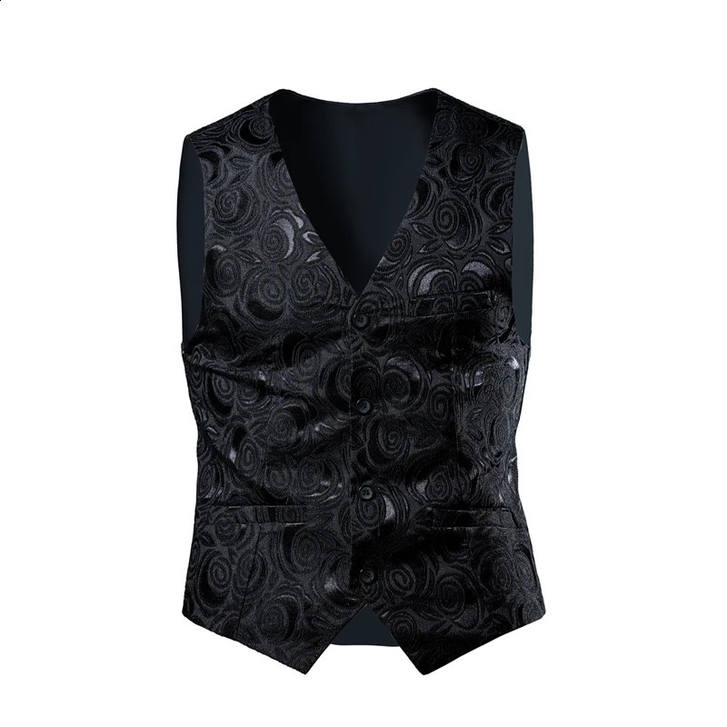 y Business Jacquard Set Vest Mens Slim Fit Top Black and White Wedding Social Ball Dress Size 6XL 7XL 8XL 240827