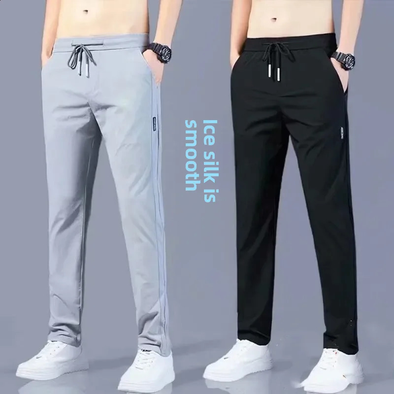 Ceremony mens casual pants straight leg loose and fashionable summer ultra-thin ice silk sports pants mens long style 240828