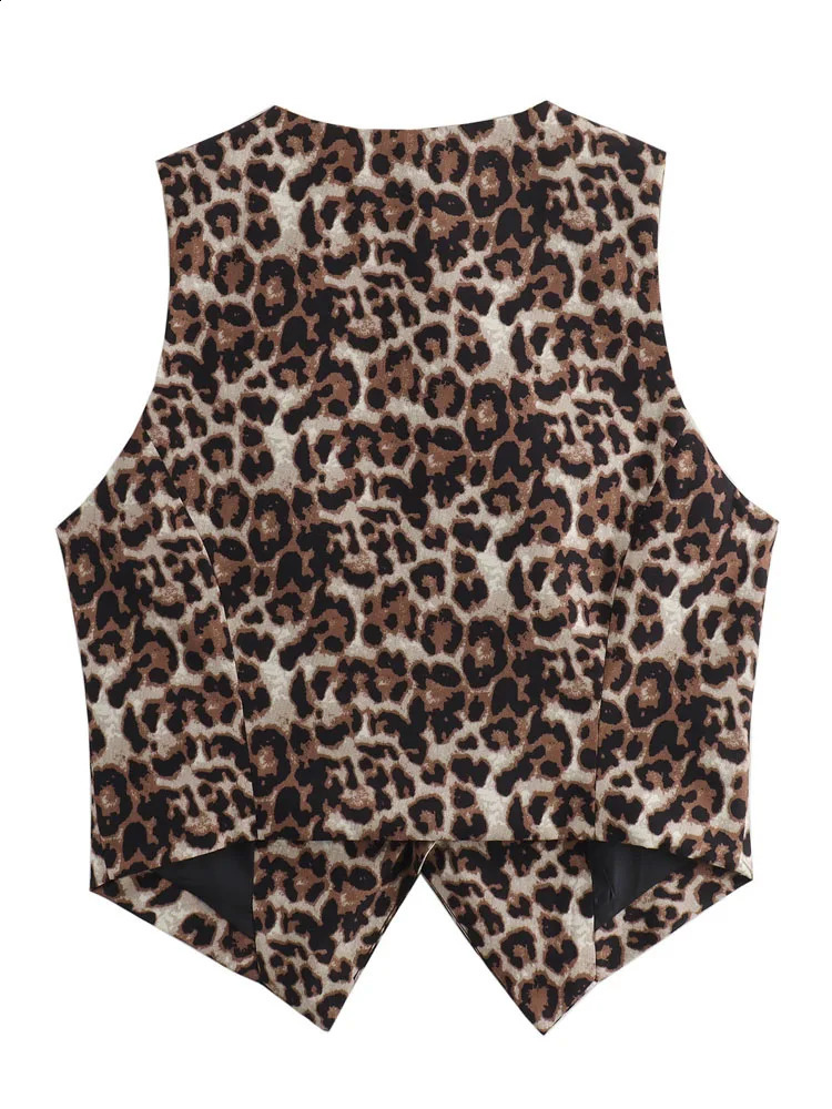 KAOPU ZA womens leopard print vest retro V-neck sleeveless button up womens vest chic top 240828