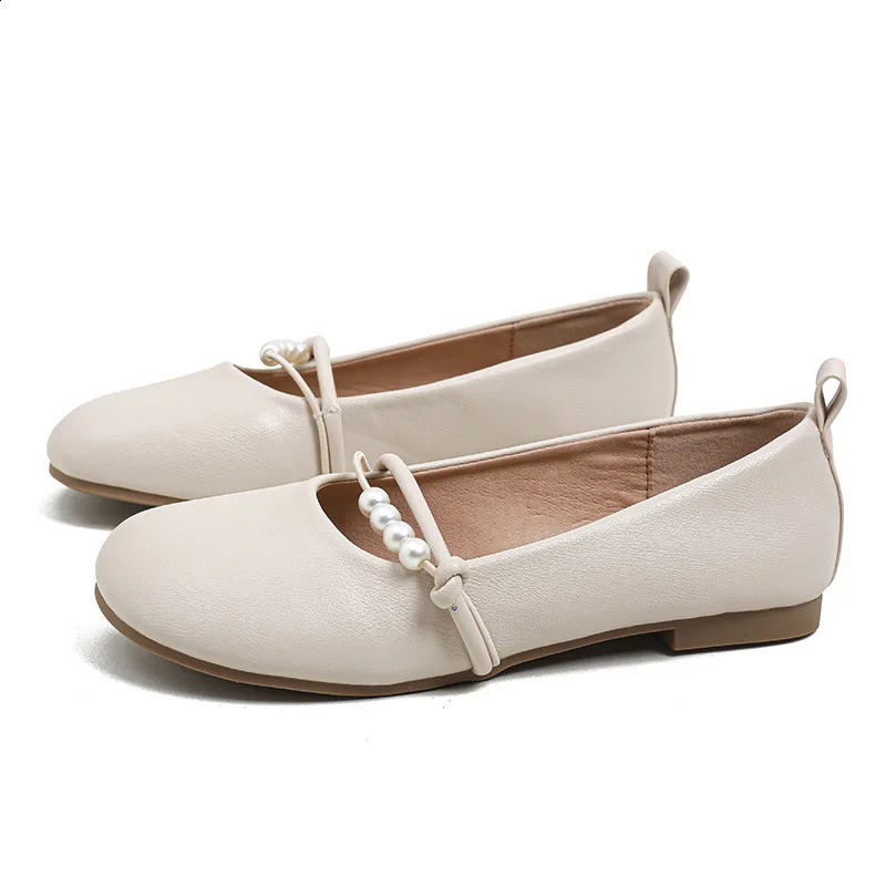 Shallow pearl decorative shoes for women 204 elegant casual womens sports shoes fully matched round toe flat bead Moccasin S 240827
