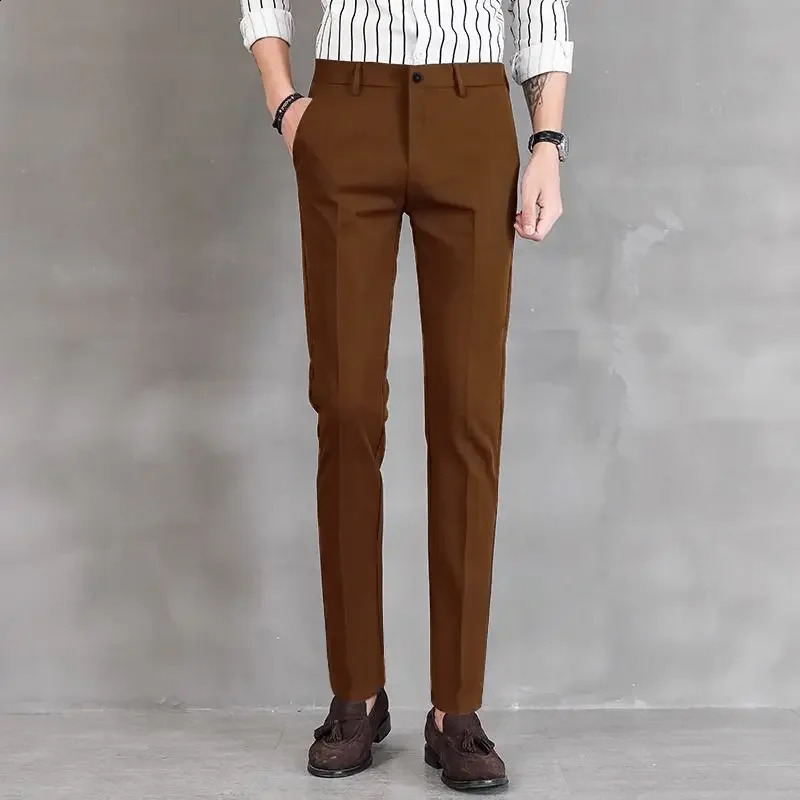 Baggy mens pants customized for society business stretch elastic straight 9piece cut tight wrinkle resistant elegant spandex 240827